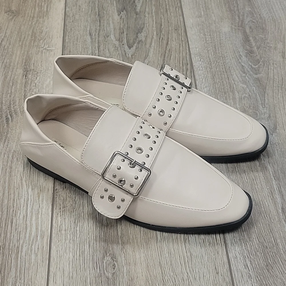 NEW Vintage Havana Maureen Women's Off-White Buckle Loafer Flat Size 7 1/2